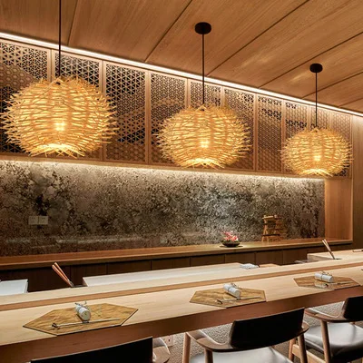 Bamboo Woven Bird's Nest Chandelier Restaurant Cafe Bar Counter Southeast Asian Style Lamp