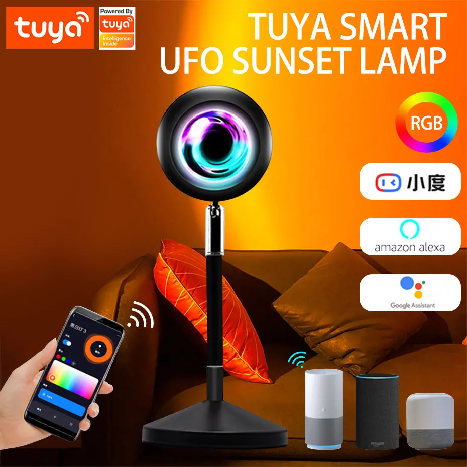 

USB 5V Tuya Smart Sunset Lamp RGB Led Sunset Projection Night Light For Atmosphere Bedroom Coffee Store Wall Decoration Lighting
