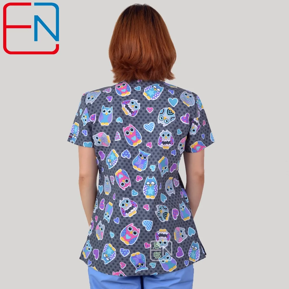 TC Прекрасный Принт scrubl униформа для женщин дышащая с v образным вырезом медсестер