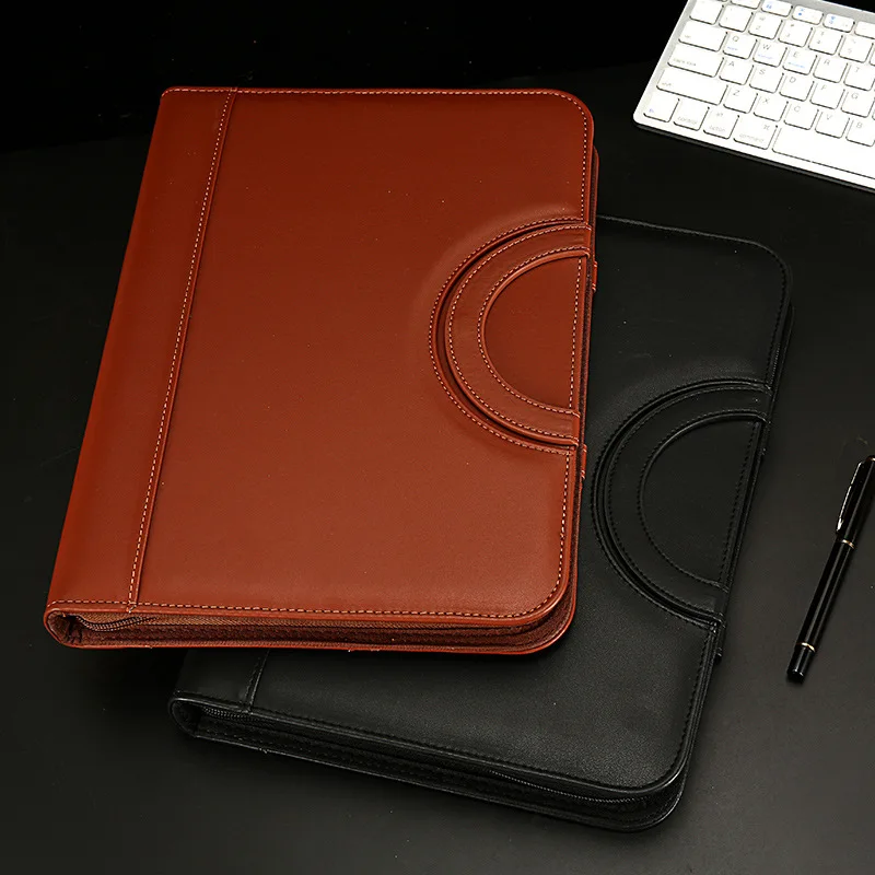 

A4 Binder Folder PU Leather Portable Manager Padfolio Large Office Document Organizer Briefcase with Calculator Filing Products