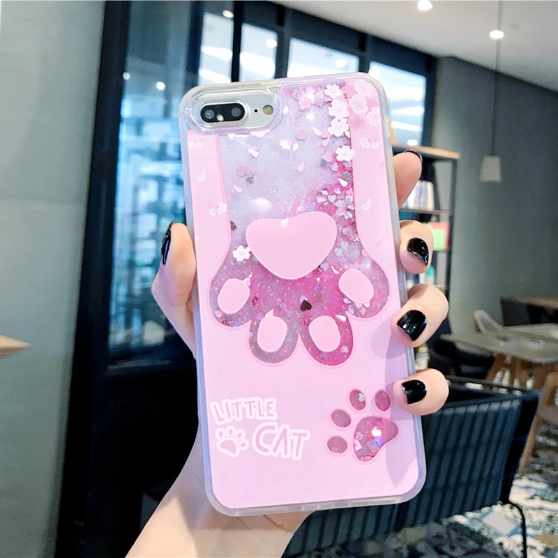 Чехол Tfshining с милыми кошачьими лапами блестящий зыбучий песок жидкий струящийся