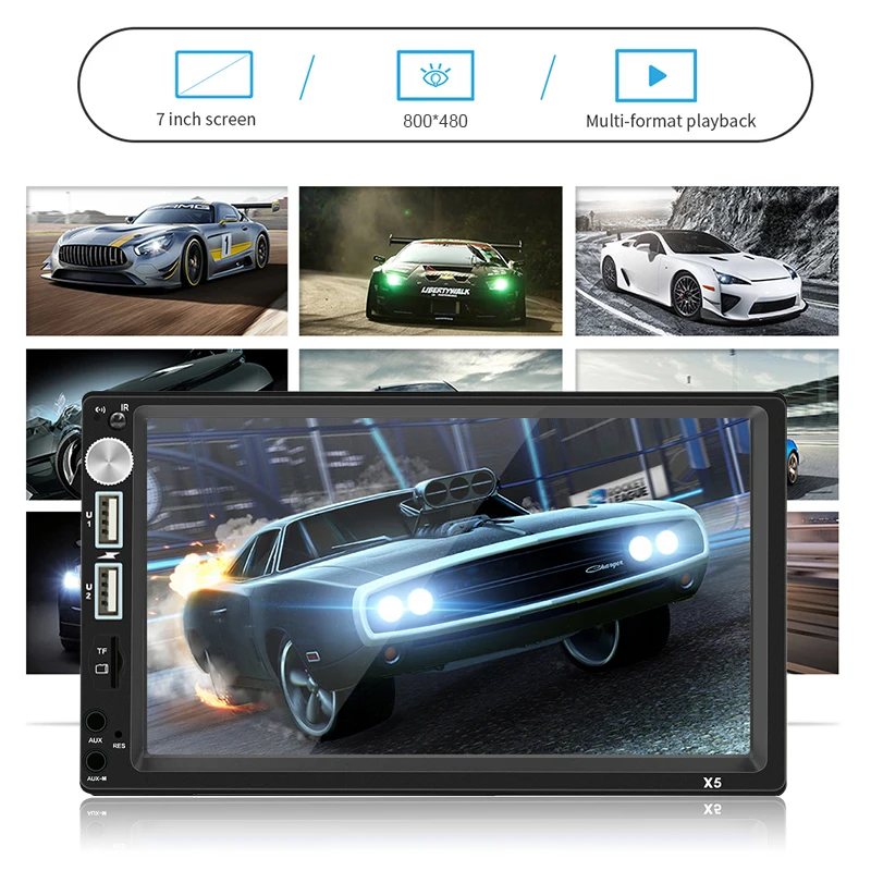 7" Touch Screen Car Radio 2 Din Mirror Link Bluetooth MP5 Player External Mic Input Handsfree A2DP USB TF ISO Head Unit PHYEE X5