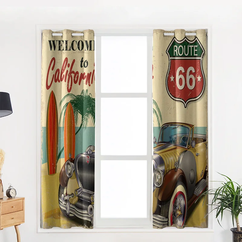 Ретро автомобильный Приморский пляжный постер Калифорнийские оконные шторы