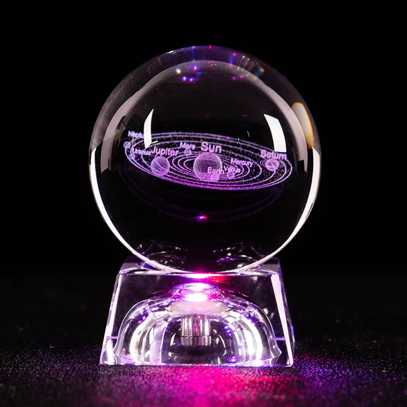 

3D K9 Crystal Ball Solar System Globe Planet Laser Engraved Astronomy Glass Spheres With LED Stand Teen Room Decor Children Gift