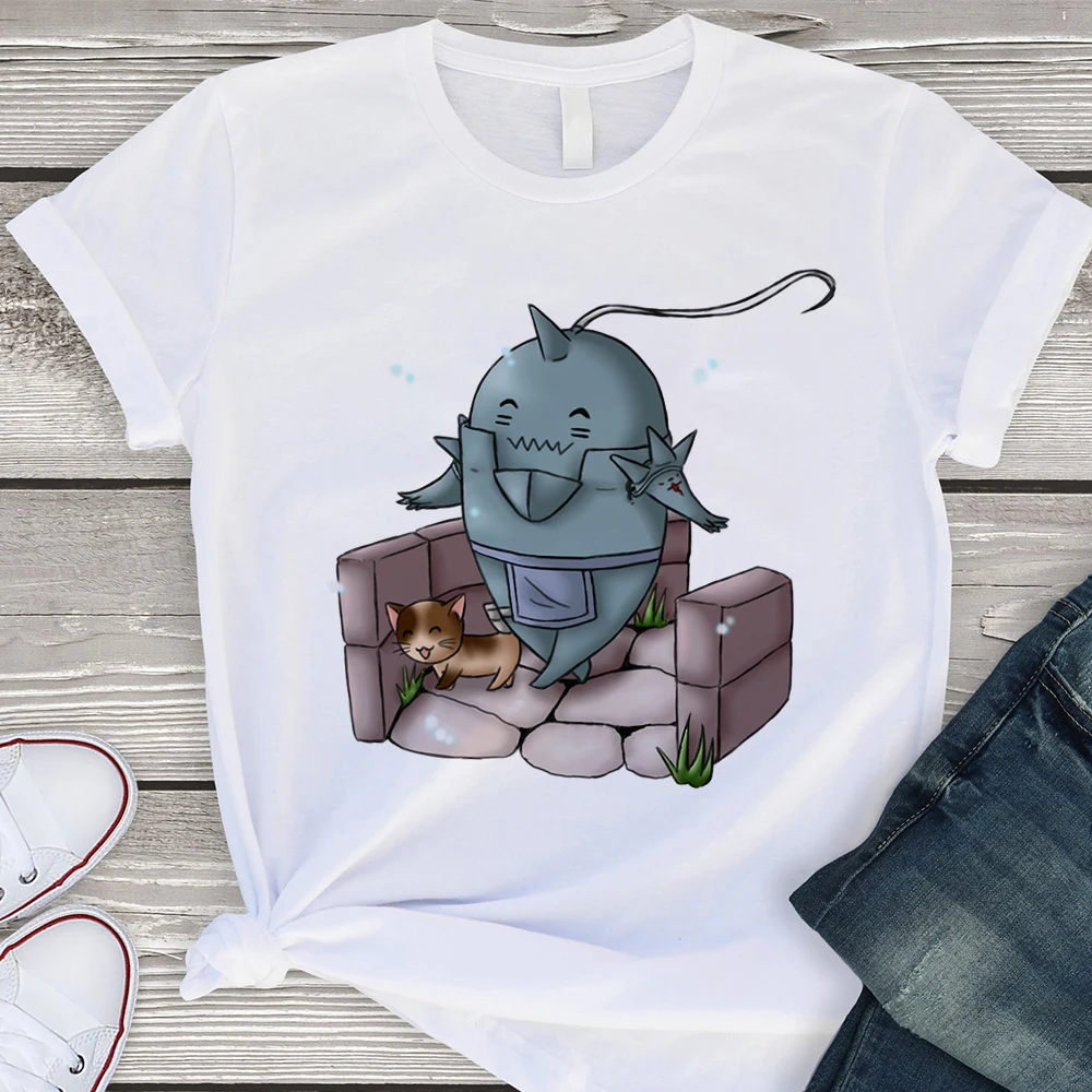 

Cute Cartoon Fullmetal Alchemist Print Women Tee shirt Korean Fashion Summer Brand T-shirts Short sleeve Oversize White shirt
