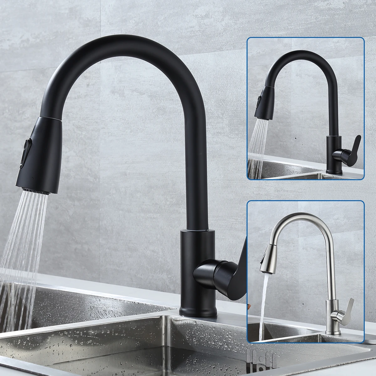 

Black Matte Kitchen Faucet Pull Out Tap 304 Stainless Steel Kitchen Sink 2 Function Stream Sprayer Hot Cold Water Mixer Taps