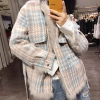 real shot winter new womens plaid double sided warm jacket wool liner to overcome the small fragrant wind fur pc020