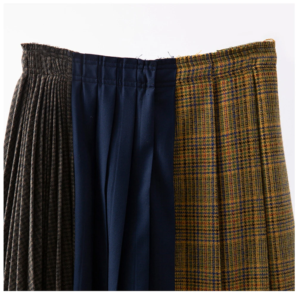 

2021 Korean Style Plaid Floral Patchwork Women Skirt VD1677 Undefined harajuku High Waist Y2K Pleated Skirts falda