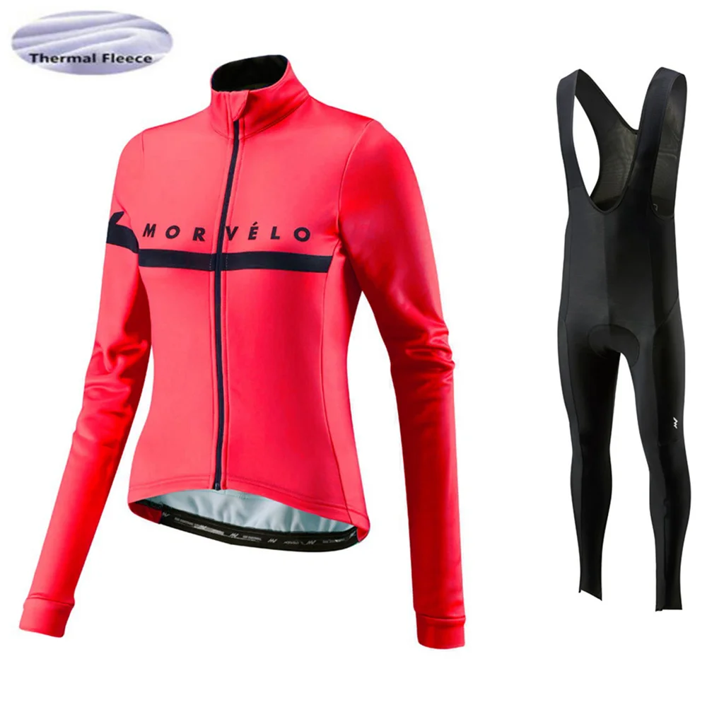 

Morvelo 2019 Women Winter cycling Jersey Riding Pants set Ropa Ciclismo Thermal fleece Bicycle long Riding wear clothing Warm