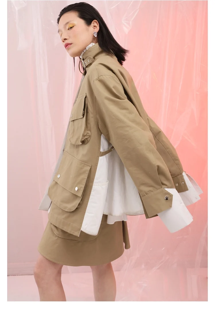 IRINAL06 FW коллекция негабаритных лоскутное стиль сафари женский плащ