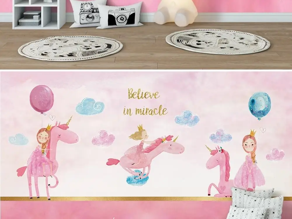 Большие настенные 3D обои на заказ скандинавский мультяшный креативный Единорог