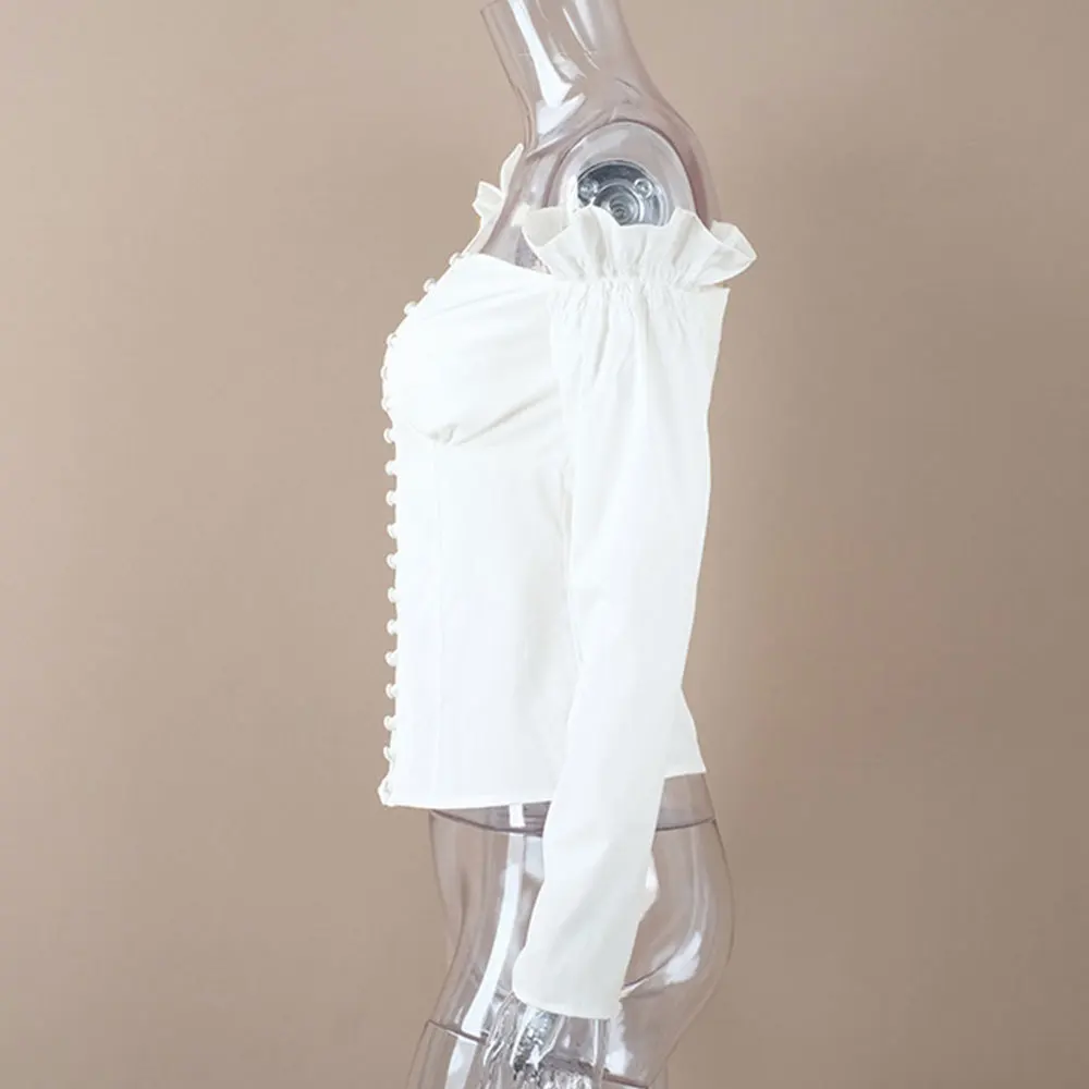 Женская блузка с асимметричным воротником Ventage белая осенняя женская