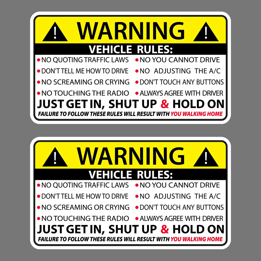 

Warning Decals 2X VEHICLE RULES FUNNY VINYL STICKER CAR TRUCK WINDOW DECAL SAFETY WARNING JDM PVC Vinyl Reflective Stickers