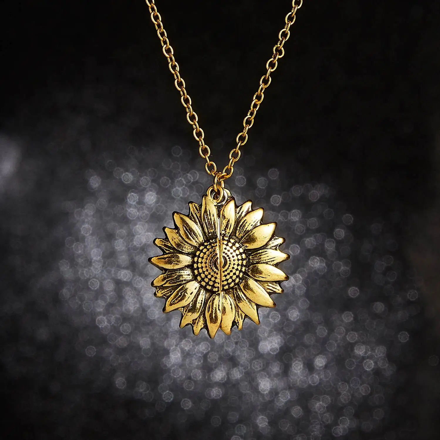 Gold and Silver Open Locket Necklace with Engraved You Are My Sunshine Sunflower Pendant - Unique Party Jewelry Gift image 5