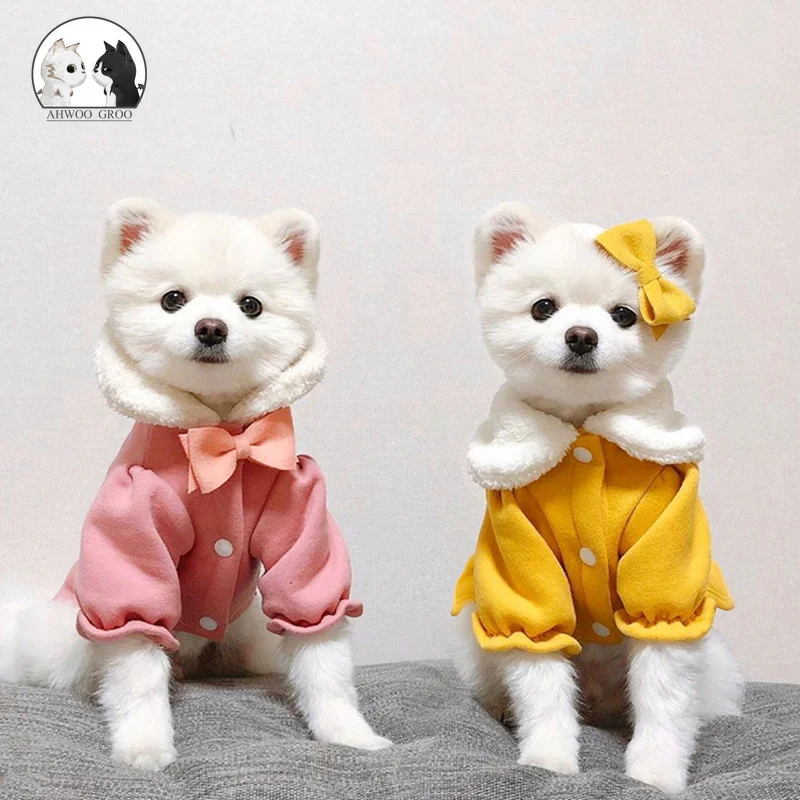 Корейская одежда для домашних животных котов Зимние Теплые Милые хлопковые