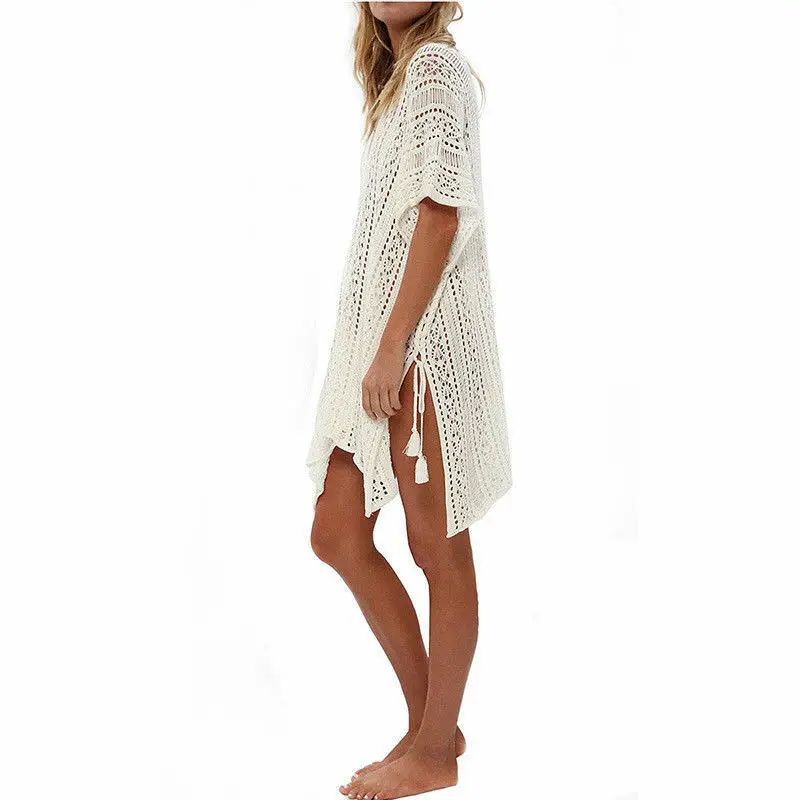 

Crochet Beach Tunic Pareo Beach Cover up 2020 Sexy Swimsuit Hollow Coverup Women Kaftan Ladies Summer Swimwear Cover ups