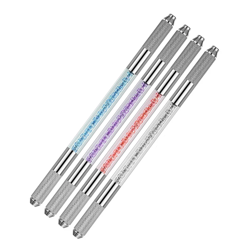 

4 Pcs Stainless Steel Permanent Makeup Manual Tattoo Microblading Pen Manual Double Crystal Acrylic Tattoo Pen