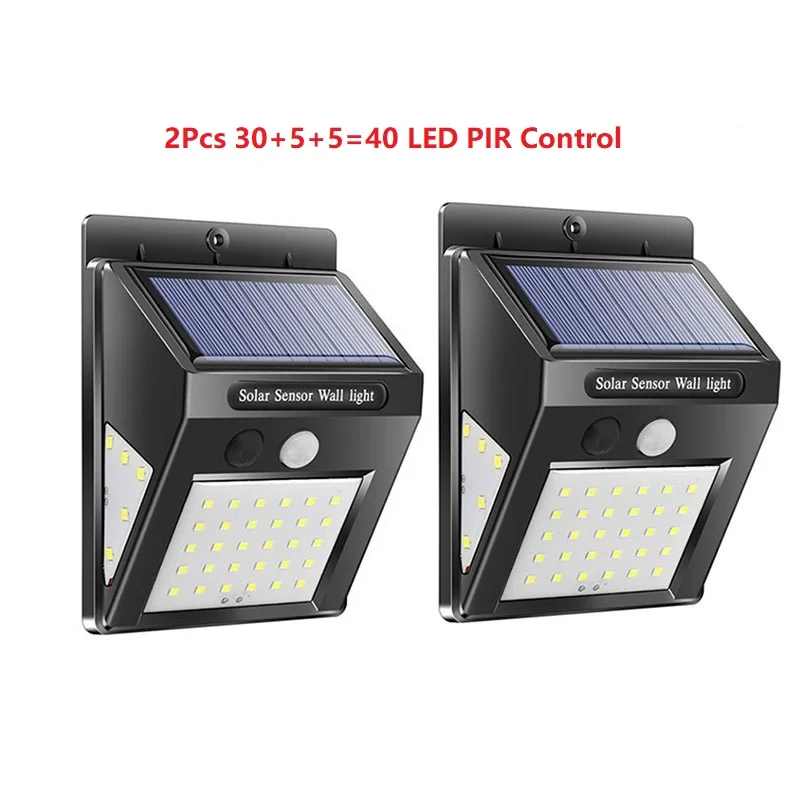 2PCS 40LED 1, 6 штук в партии, 30/40 светодиодный солнечный светильник движения PIR Сенсор Перезаряжаемые светодиодный Солнечный настенный светильник на открытом воздухе Водонепроницаемый шланг для полива огорода, двора, лампы - Испускаемый цвет: 2PCS 40LED