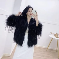 Women Winter New Fashion Solid Color Thick Warm Tassel Real Fur Leather Female Loose Brand High Street Parkas Ladies Coats ML749