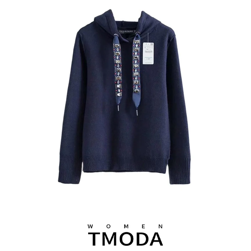 TMODA 2021 Женские С капюшоном Толстовки с длинными рукавами украшенными бусами