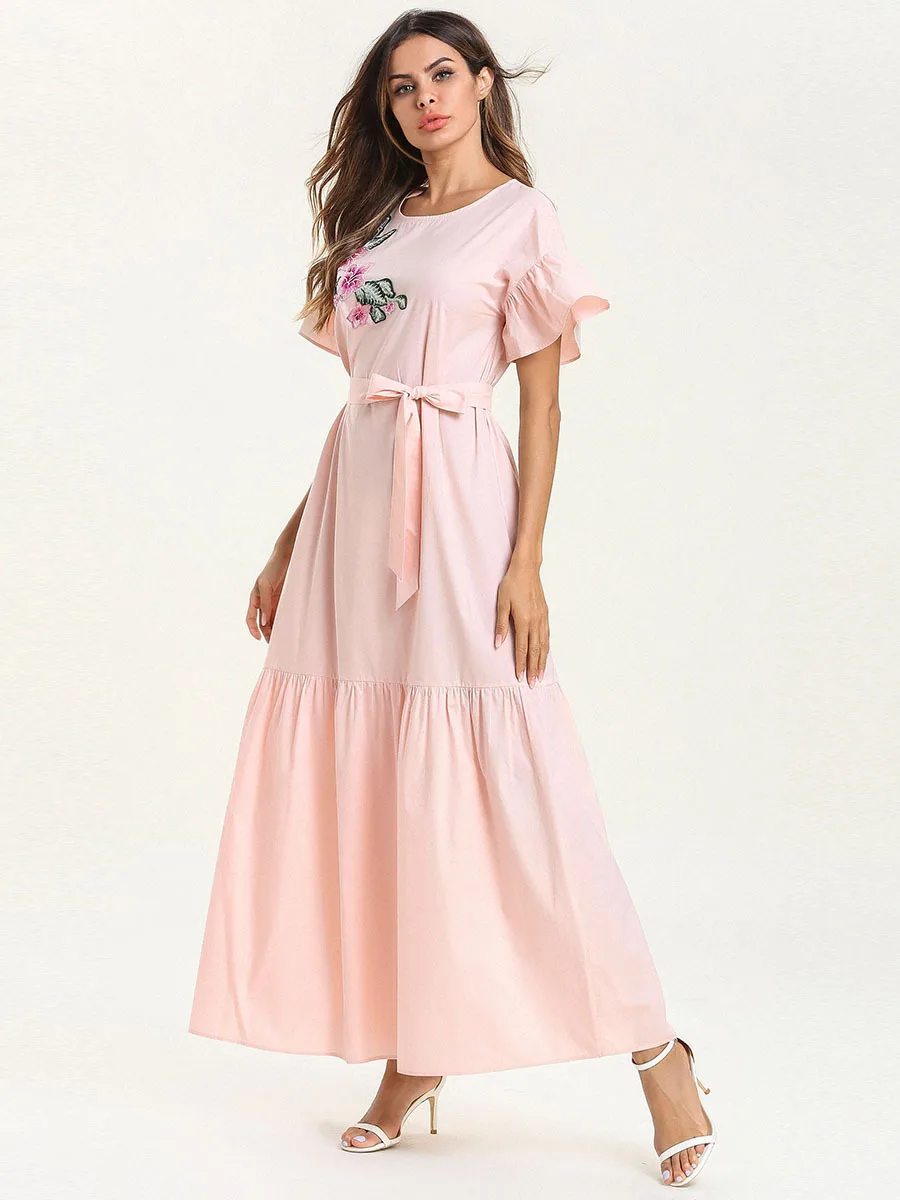 Abaya турецкий марокканский кафтан Простой Модный вышитый с оборками короткий