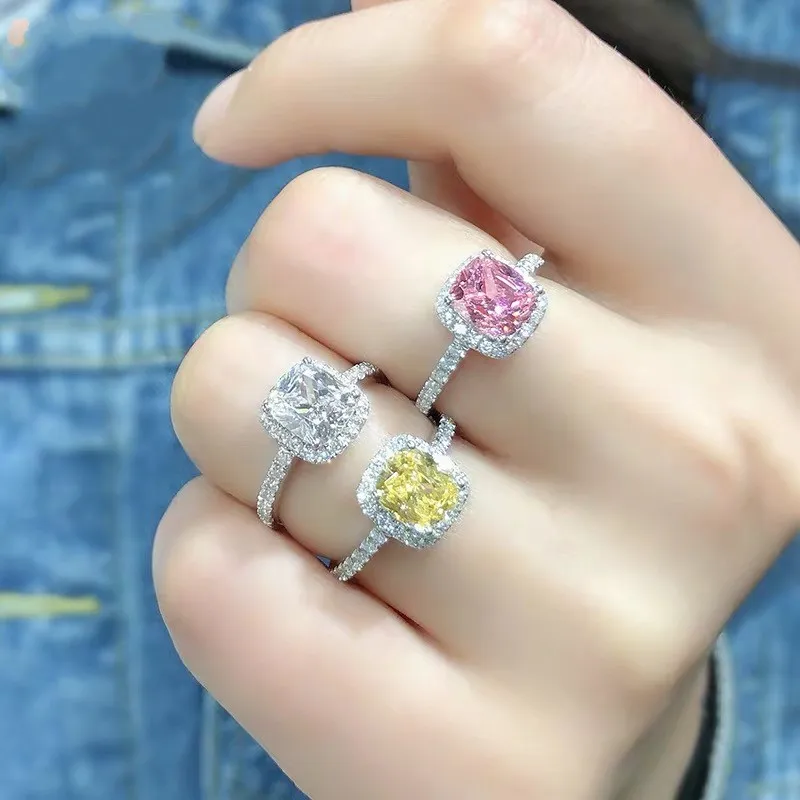 Настоящее серебро 100% 925 пробы кольца для женщин роскошные розовые огранки