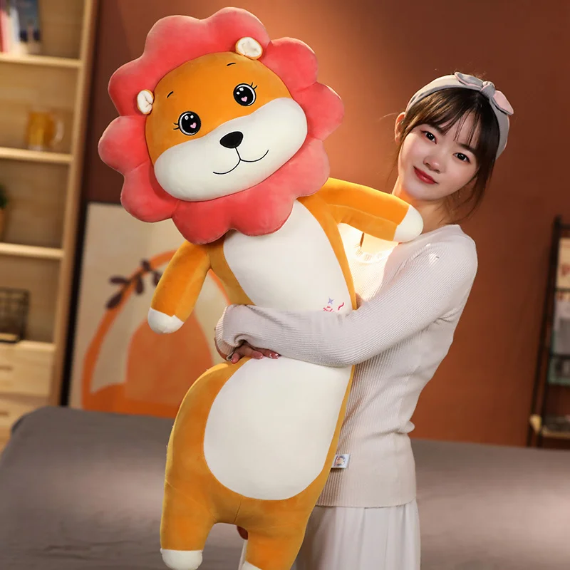 Barato Cojín Con Diseño De Gallina Y Husky De León Para Niñas, Cojín De Felpa Con Diseño De Animal De Dibujos Animados, Muñecos Para Dormir, Regalos Para Bebé, 110cm, 1 Unidad