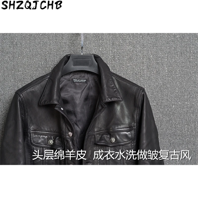 

JCHB 2021 Men's Leather Jacket Real Sheepskin Coat Vintage Genuine Leather Spring Autumn Slim Fit Motorcycle Leather Jackets 16M