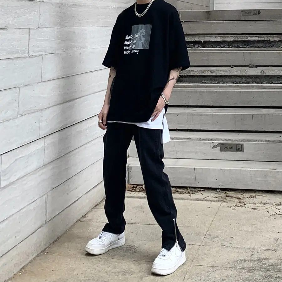 Мужские джинсы с вышивкой и надписью GODLIKEU уличная одежда свободные прямые брюки