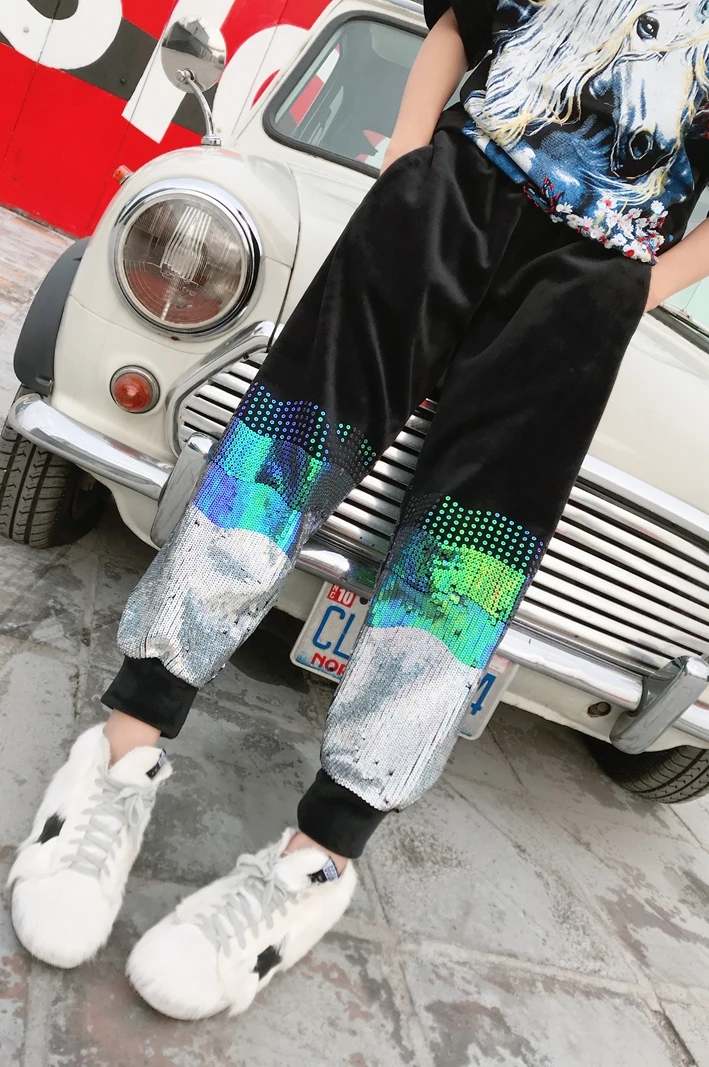 

2020 Sweatpants Women Pants Hot Sale Cotton Broadcloth Sequined Lulu Leggings Spring New Color Sequin Plus Loose Feet Casual