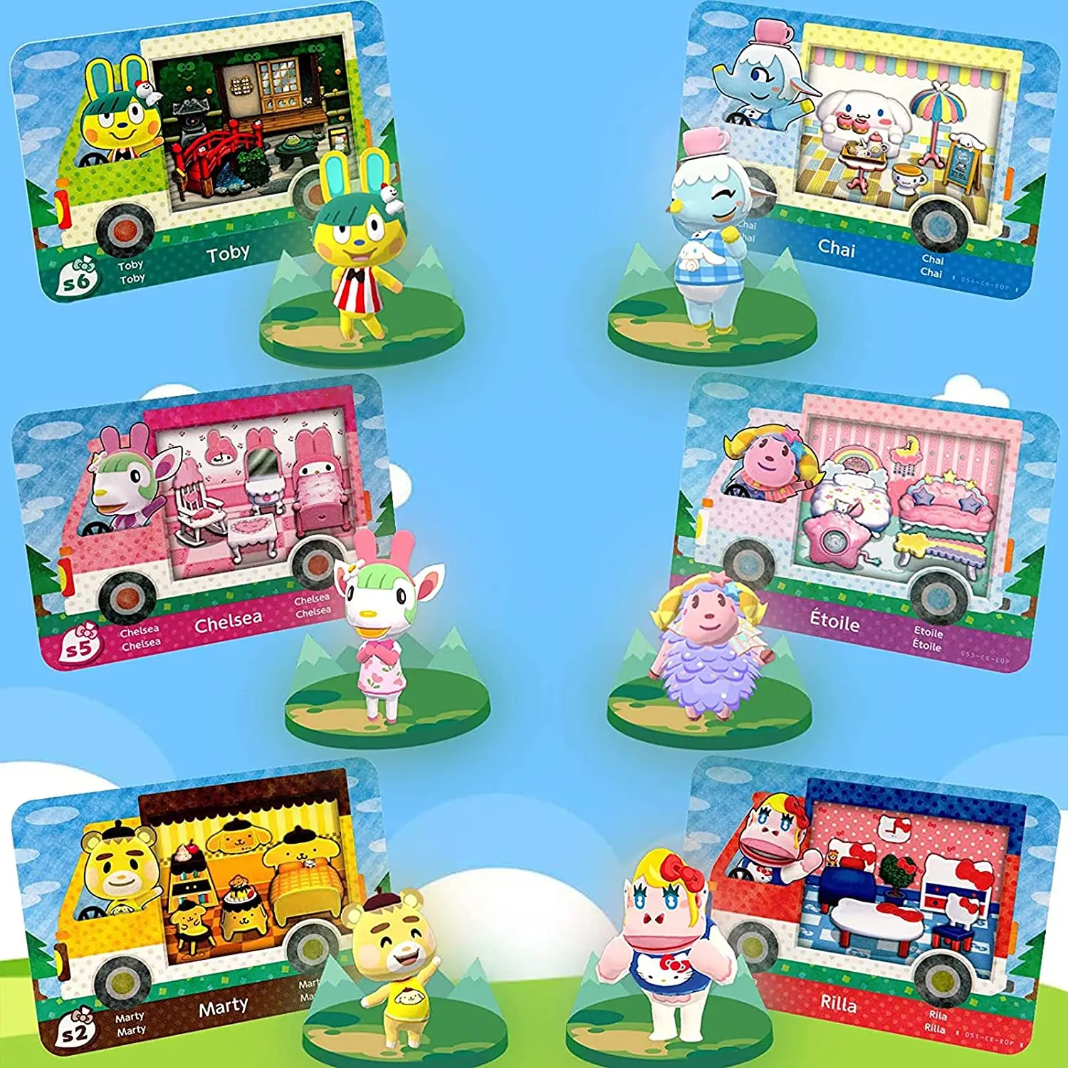 

Sanliou SAN X, 6 шт. = 1 комплект, игровые карты с животными, Croxxing Switch, NFC, ACNH, New Horiz, большие 86 мм x 54 мм, Рилла, Марти, Этуаль, чай, Челси, Тоби