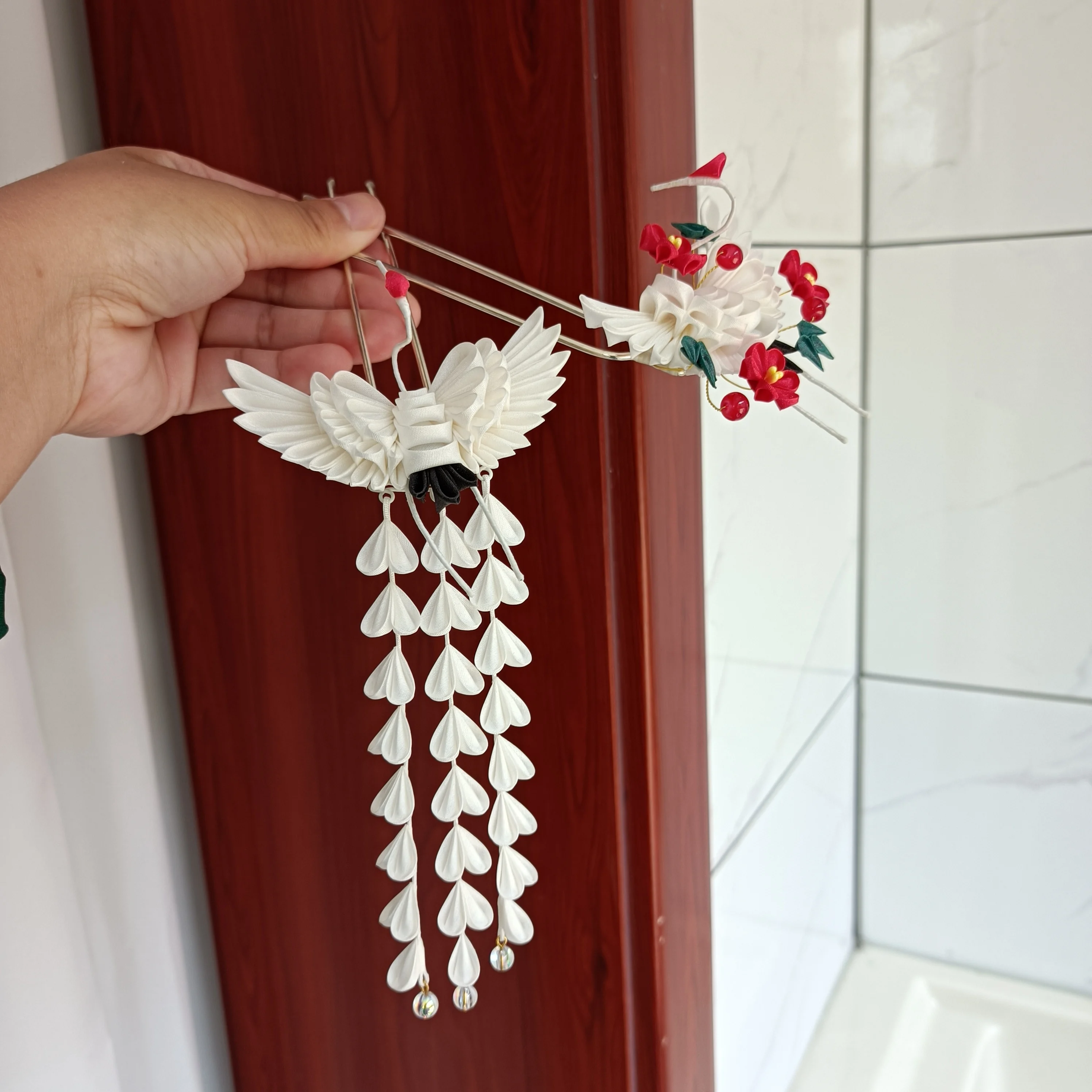 Женская Вуалетка для волос LALAVARA заколки с белым журавлем свадебные аксессуары