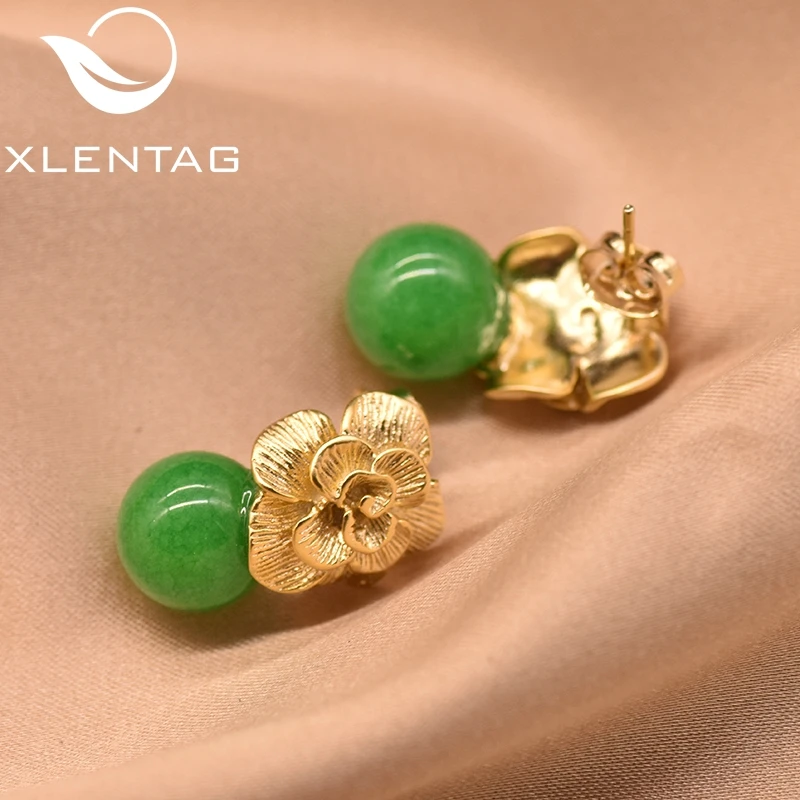 XlentAg 925 пробы серебряные серьги-гвоздики натуральный розовый круглый Кристалл Висячие серьги для женщин растительный цветок серьги для помолвки GE0336