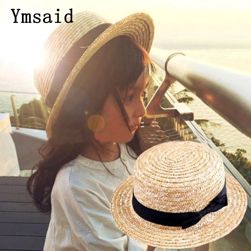 Шляпа соломенная для детей и женщин модная Панама с плоским верхом кружевом