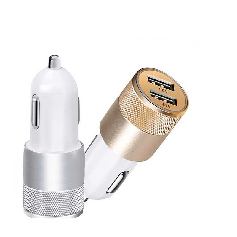 Автомобильное зарядное устройство Mini Dual USB из алюминиевого сплава с двумя