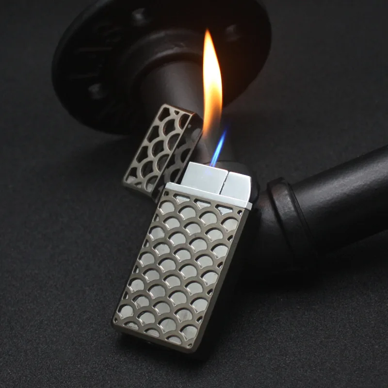 

New Metal Jet Torch Lighters Creative Ultra Thin Windproof Gas Lighter Double Fire Cigarette Free Fire Butane Open Flame