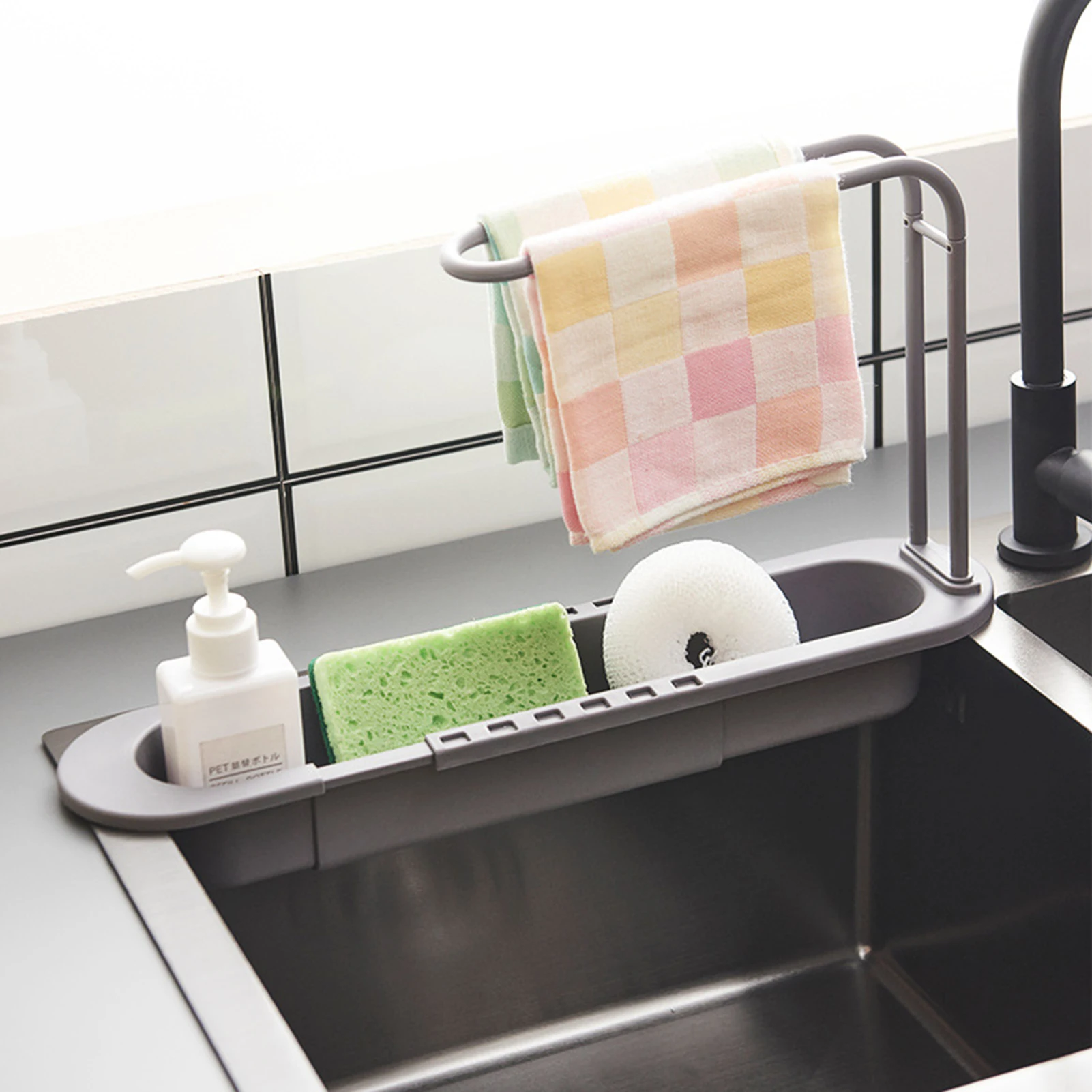 

Kitchen Telescopic Sink Rack Kitchen Drainer Rack Storage Basket Bag Faucet Holder Adjustable Bathroom Holder Sink Kitchen Tool