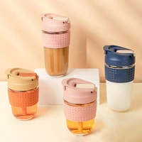 convenient straw cup leakproof anti slid glass creative bright colored water cup easy to use food grade materials for home