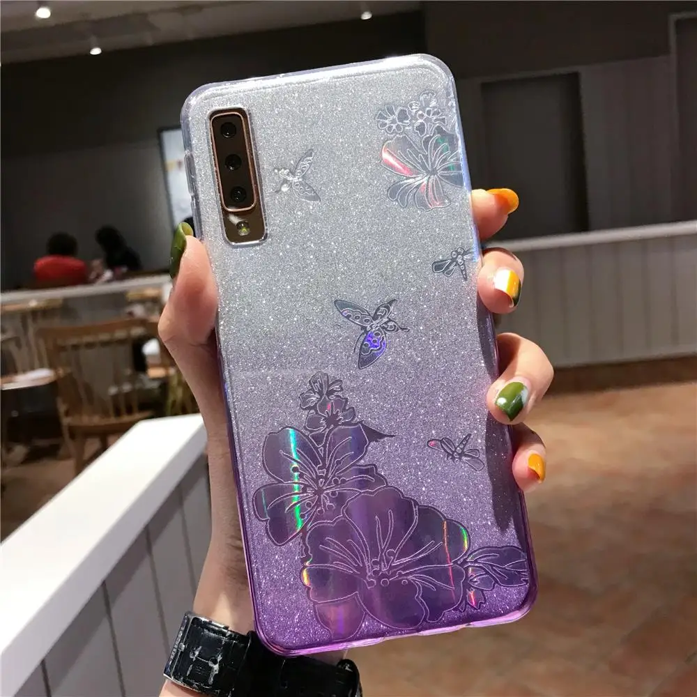 Блестящий чехол ТПУ Gradient Buterfly Rose Flower для Huawei P30 Pro P20 P10 P9 Lite 2016 мягкий Nova 5 5i 4 3 |