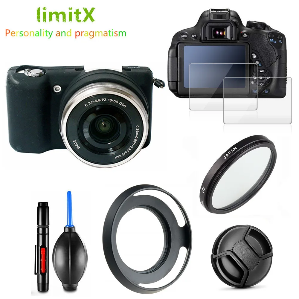 Full Protect Kit Screen Protector Camera case cover UV Filter Lens hood Cap pen Air Blower for Sony A5100 A5000 16-50mm lens | Электроника