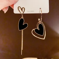 heart shaped drop dangle earring tassels pendant earrings asymmetric stud earrings for women girl party jewelry 925 silver