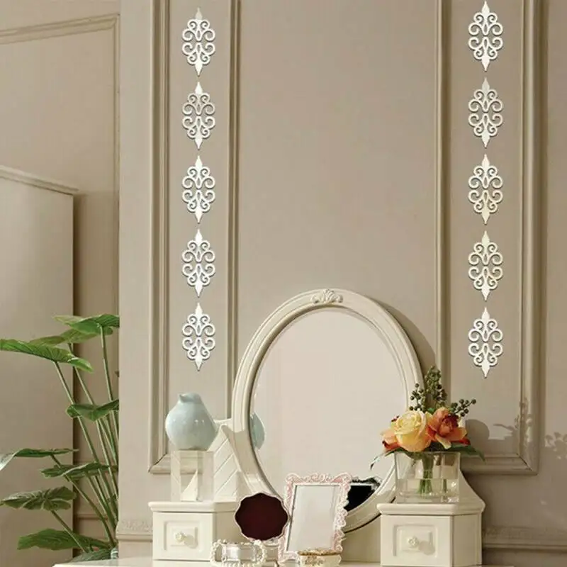 10 шт. 3D зеркало цветок линия съемный стикер арт Настенная Наклейка Современная