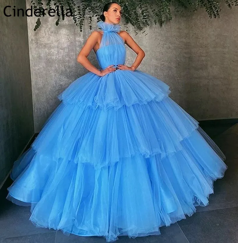 

Платье принцессы для выпускного вечера с высокой горловиной из органзы, плиссированное бальное платье, платья для выпускного вечера