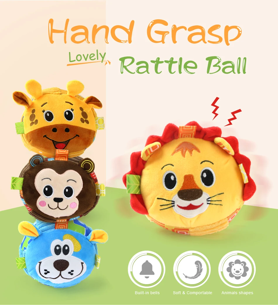 

Cartoon Animal Baby Plush Rattle Children Ring Bell Ball Cloth Develop Baby Intelligence Toy kid Hand Grasp Shaking Rattle Ball