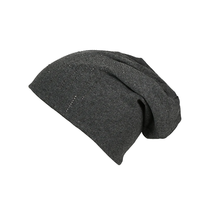 Стразы beanies turban головные уборы для женщин эластичные мягкие хлопковые шапки бини шапки Женская мода шапки сплошной цвет весна-осень шляпа - Цвет: dark grey