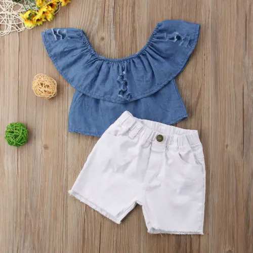 2018 новые летние синие джинсы без рукавов для маленьких девочек топы на бретелях