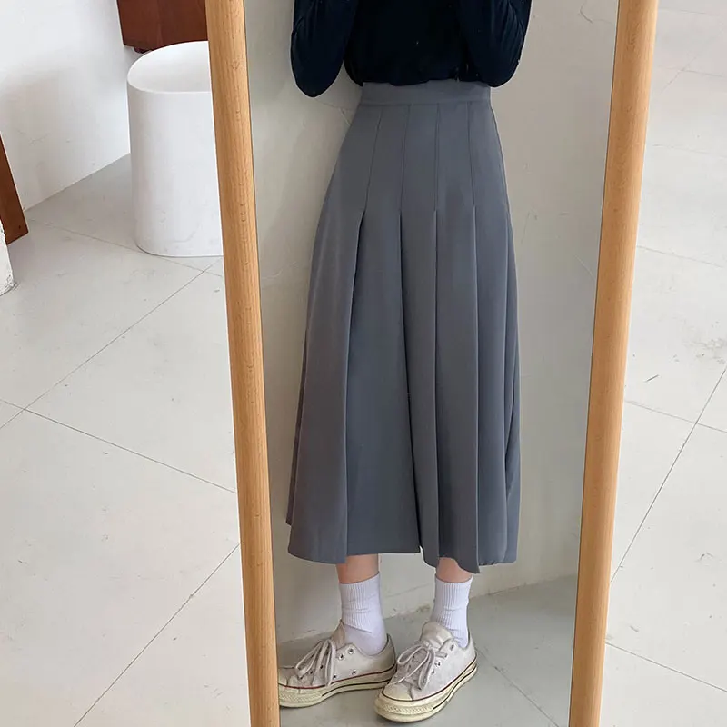 3 colors SML autumn winter Women Long pleated Skirt vintage midi skirt solid color High Waist long Skirts womens (X263) | Женская одежда