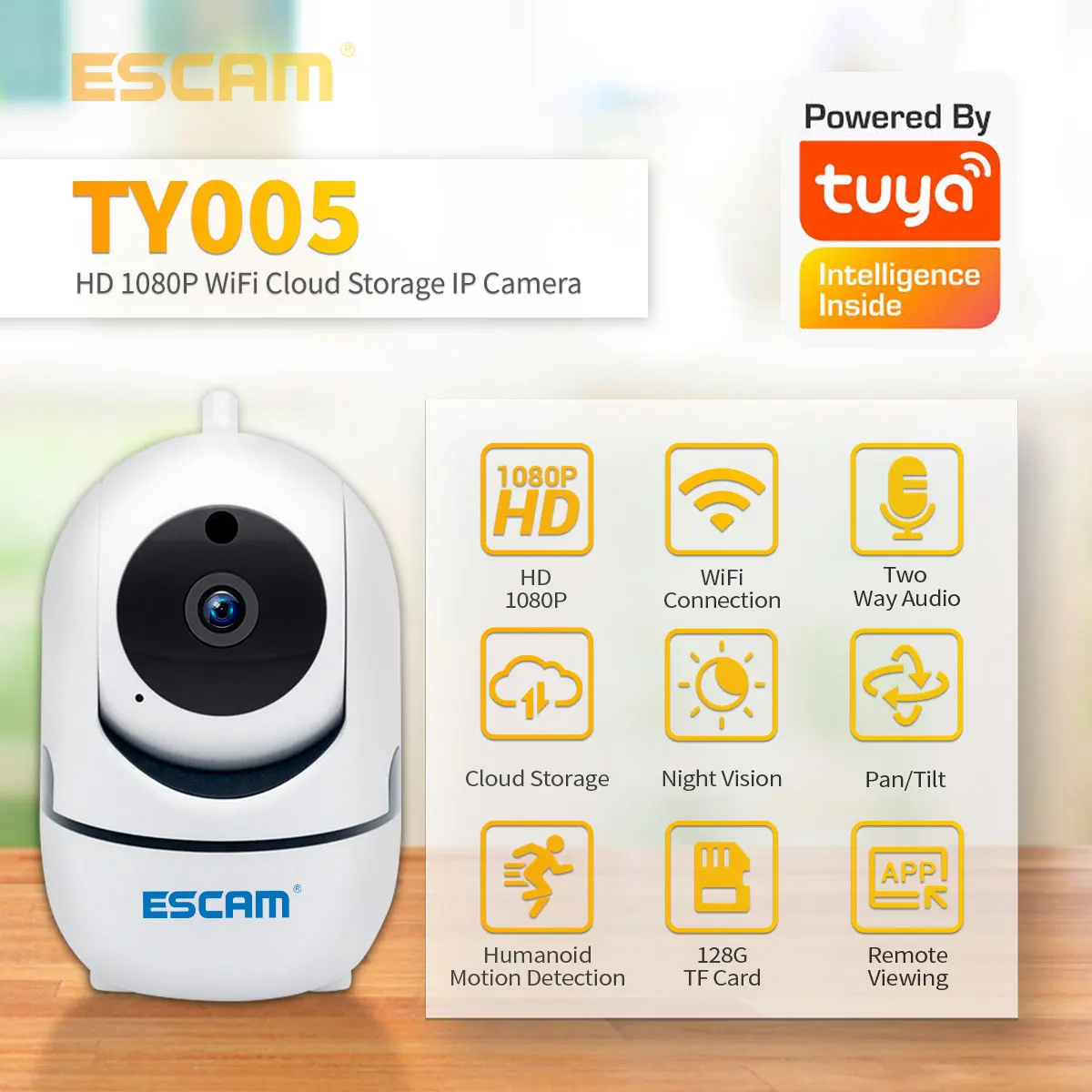 

ESCAM TY005 2MP 1080P Support Tuya Wireless Intercom PTZ IP Camera AI Humanoid Motion Detection Auto Tracking CCTV Monitor