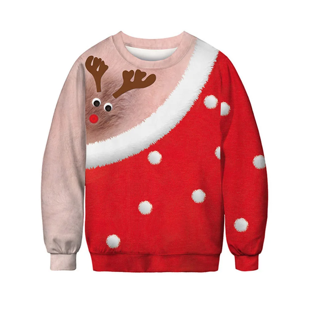 Забавный Рождественский свитер с 3D-принтом Санта-Клауса и оленя топы для мужчин