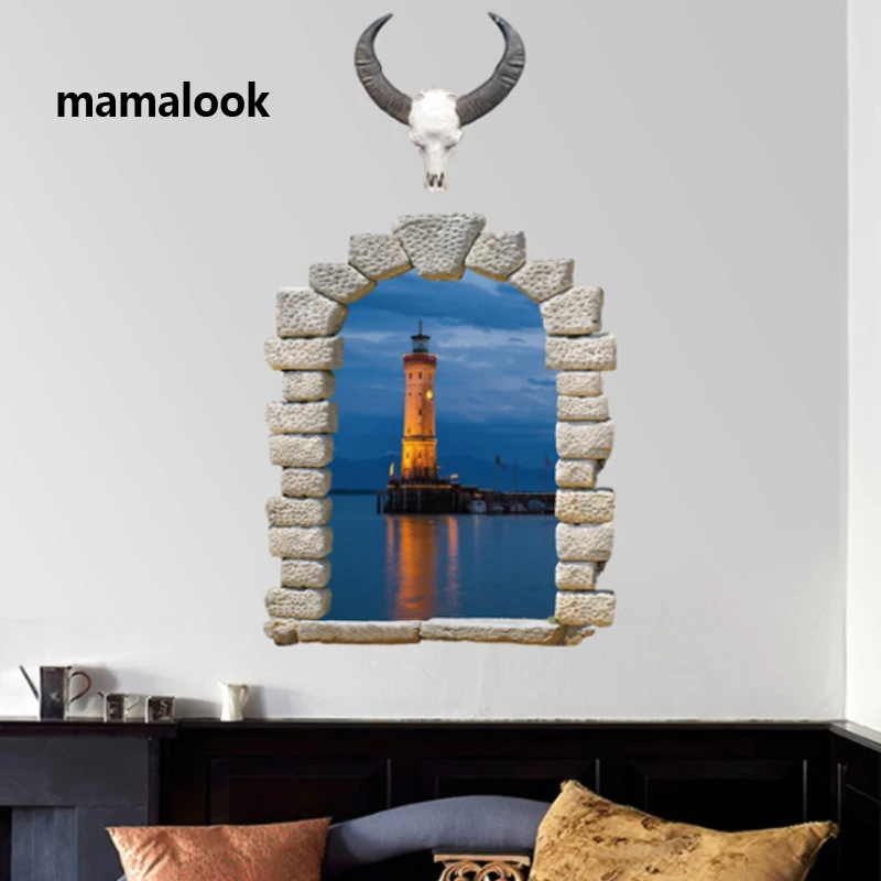 

Creative Lighthouse 3D Window Wall Stickers Art Sea Landscape Home Decor PVC Vinyl Room Decoration Europe Wallpapers Removable